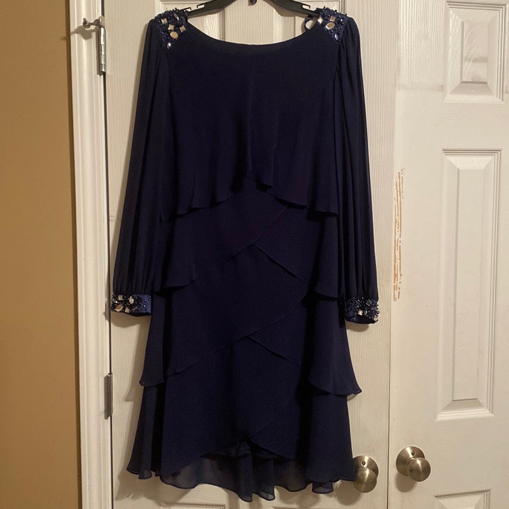 Large S.L. Fashions polyester long sleeves navy blue dress